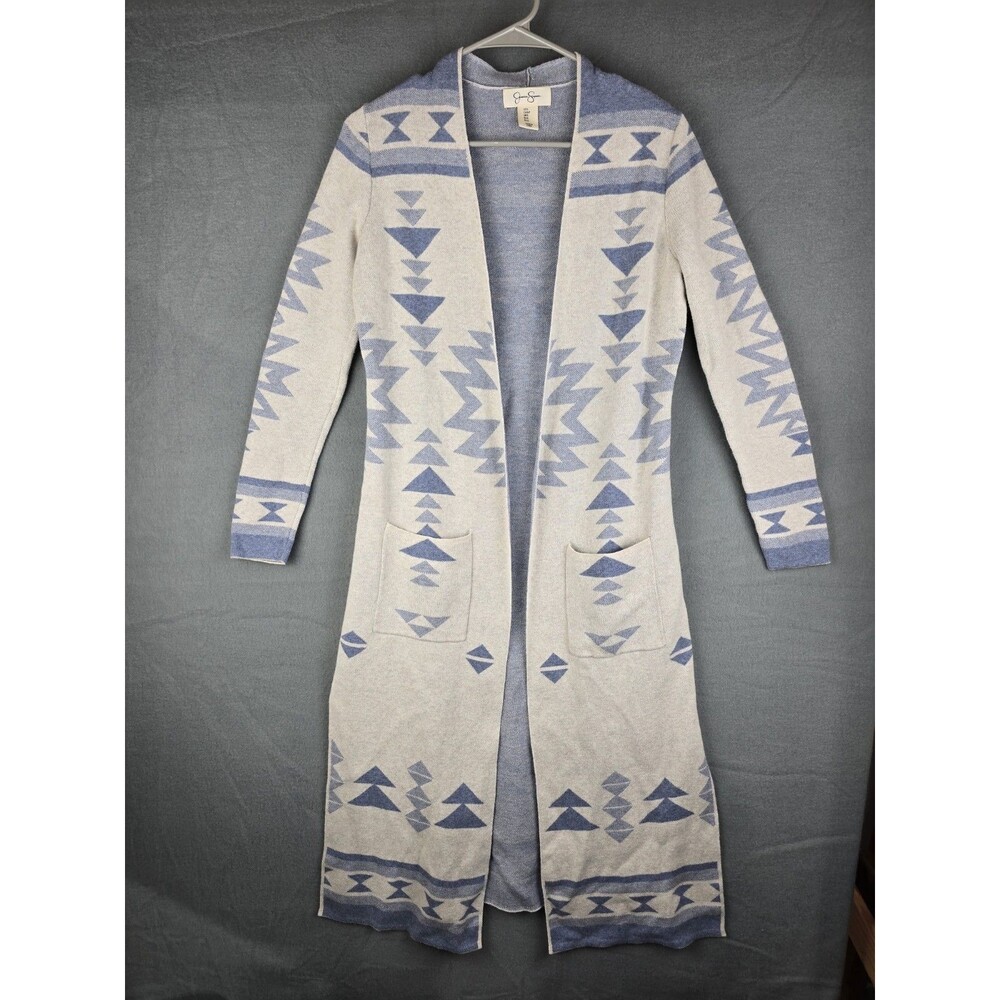 Jessica Simpson Open Front Cardigan Women's Small Aztec Print Boho Duster Knit